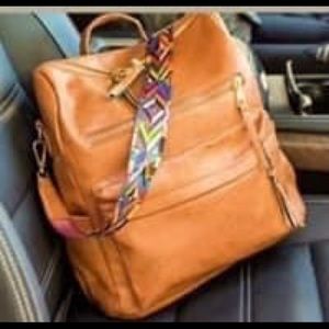 NEW FAUX LEATHER BACKPACK WITH COLORFUL STRAP